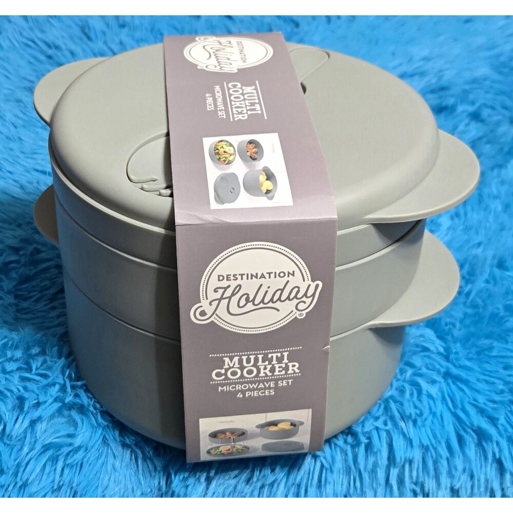 Destination Holiday Microwave Multi Cooker 4-Piece Set Gray Plastic